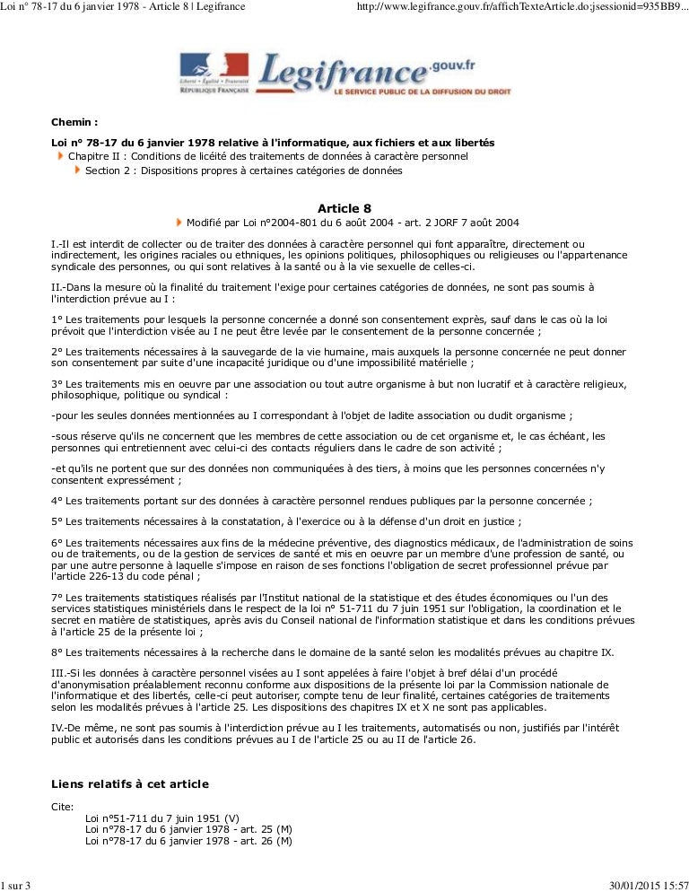 Loi 78 17 Du 6 Janvier 1978