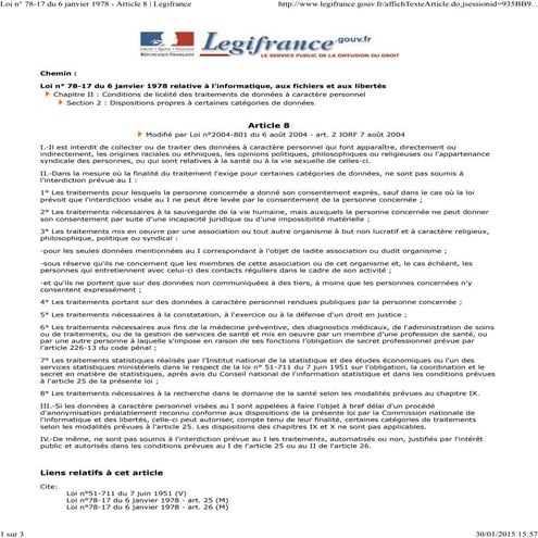 Loi n° 78-17 du 6 janvier 1978 - Article 8 Legifrance | PDF