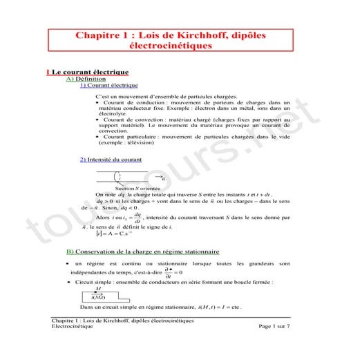 Lois de kirchhoff, dipôles électrocinétiques