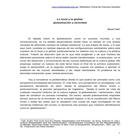Lo local y lo global  globalización y etnicidad stuart hall