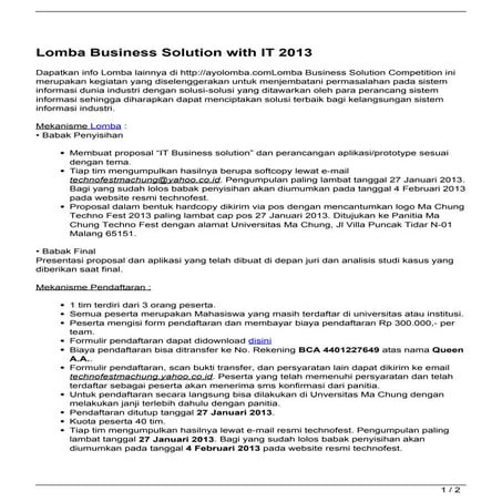 Lomba Business Solution with IT 2013