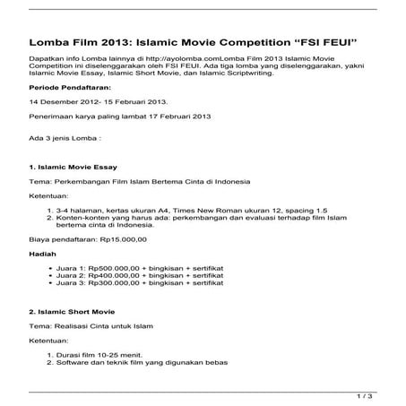 Lomba Film 2013: Islamic Movie Competition &#8220;FSI FEUI&#8221;