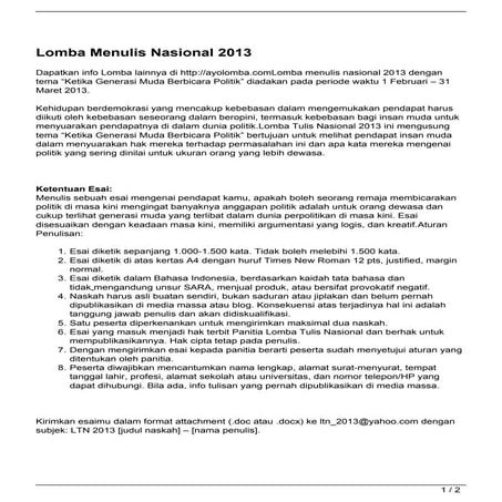 Lomba Menulis Nasional 2013