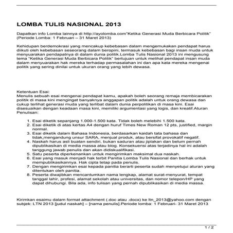 LOMBA TULIS NASIONAL 2013