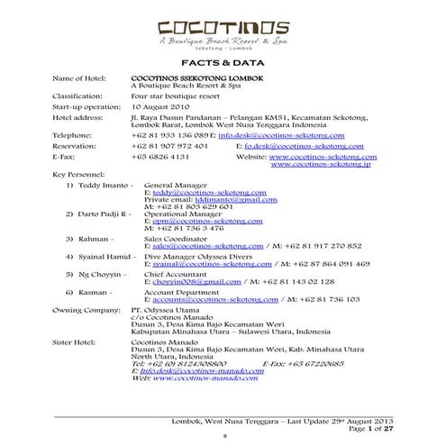 Lombok hotel general information