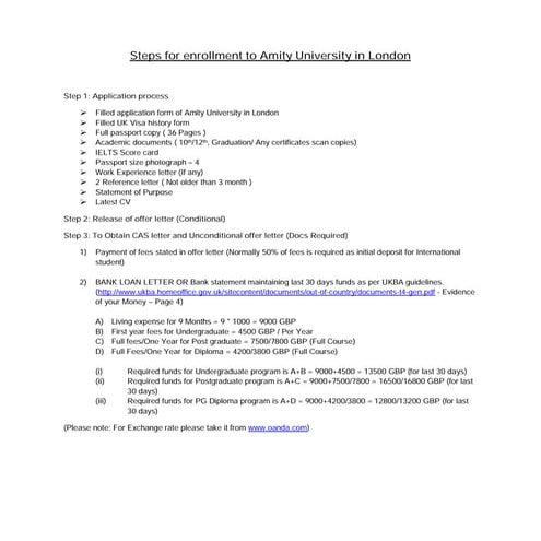 Amity London steps to enrolment - amity | PDF