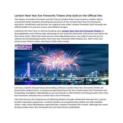 London New Year Eve Fireworks Tickets Only Sold on the Official Site.docx
