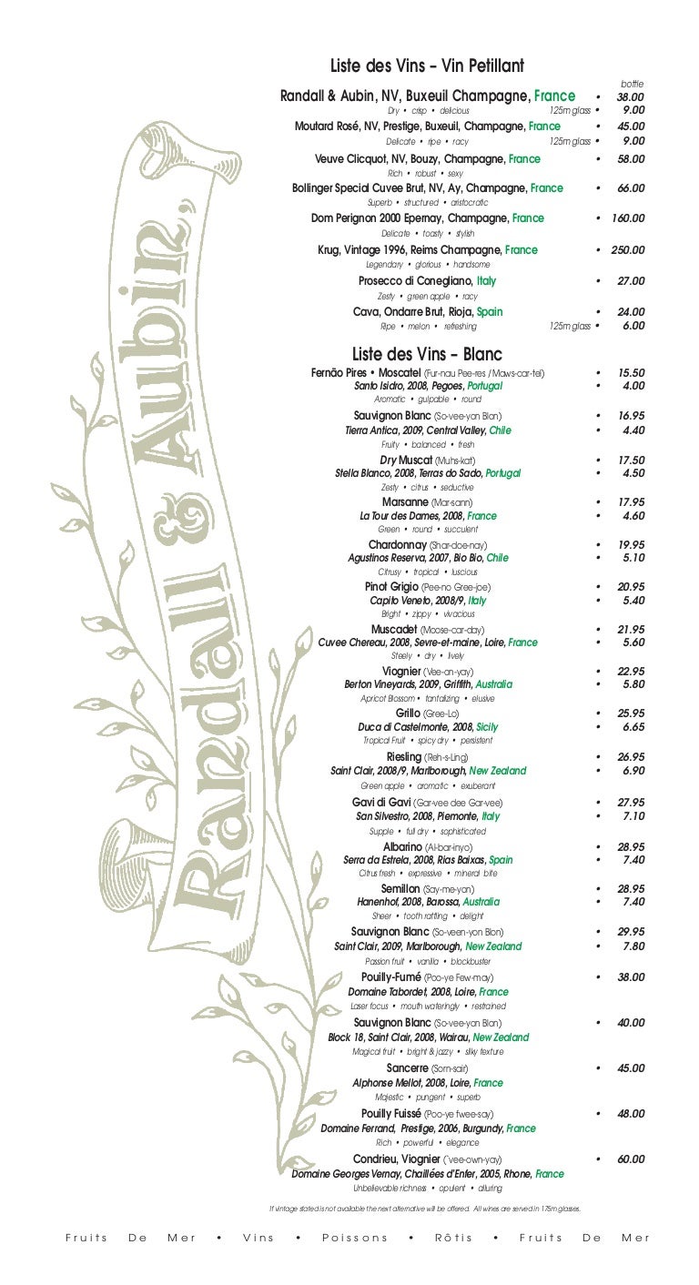 London restaurant wine list