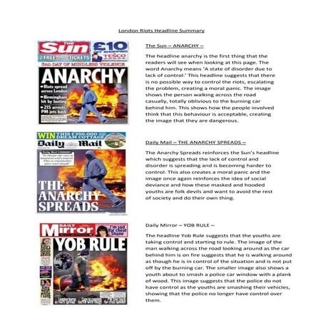 London riots headline summary