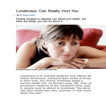 Loneliness can really hurt you