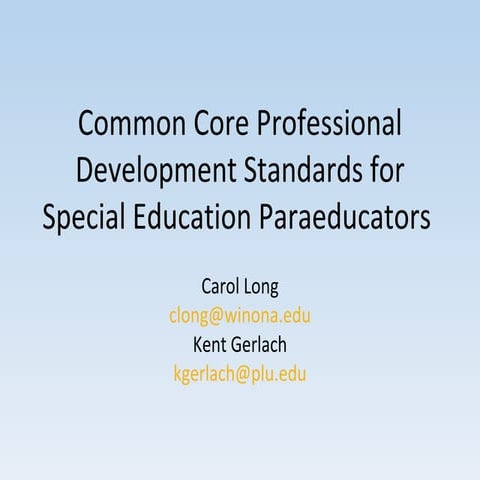 Common Core Professional Development Standards for Special Education Paraeduc...