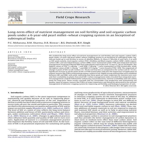 Long-term effect of nutrient management on soil fertility and soil organic ca...
