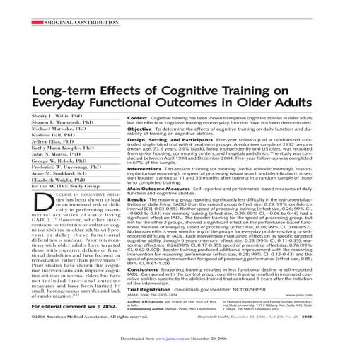 Long term effects of cognitive training