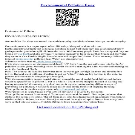 Long Essay On Environmental Pollution