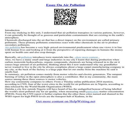 Long Essay On Pollution