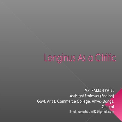 Longinus as a Critic
