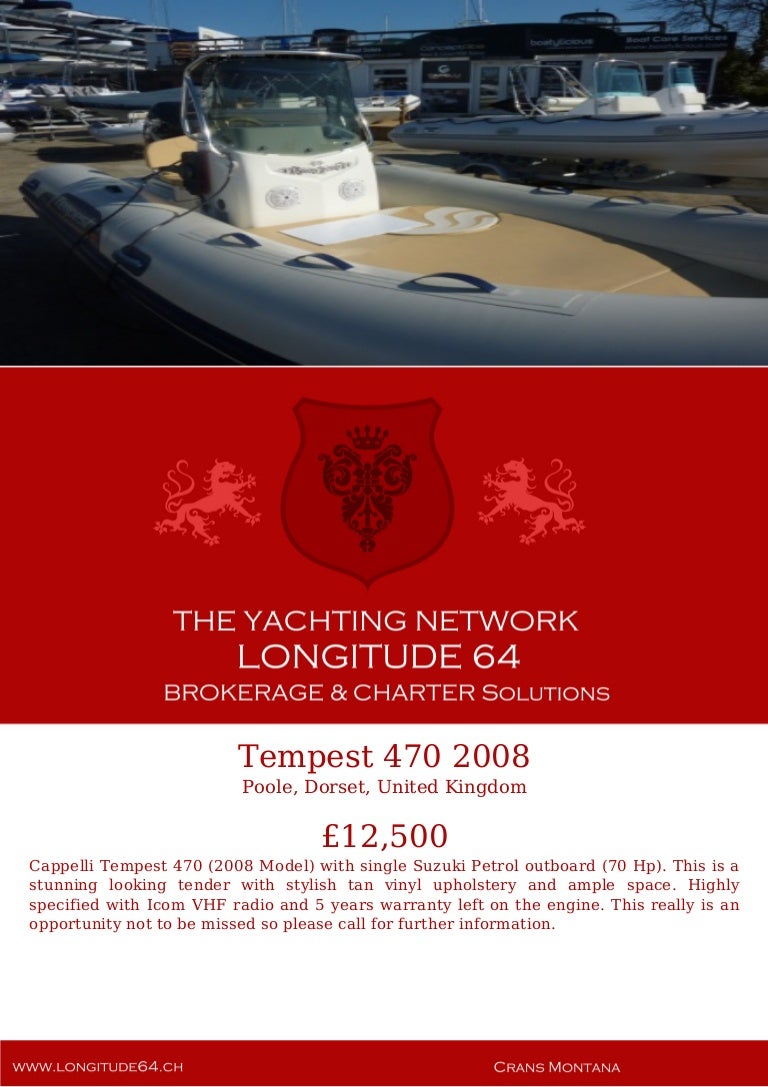 Tempest 470 08 12 500 For Sale Yacht Brochure Presented By Long