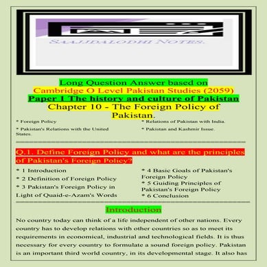 Long Question Answer based onCambridge O Level Pakistan Studies (2059)Chapter...