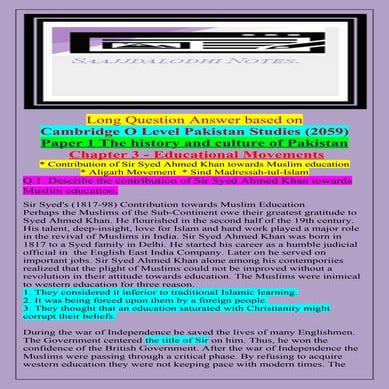 Long Question Answer based on Cambridge O Level Pakistan Studies (2059 Chapte...