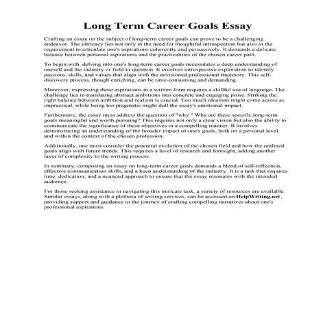 Long Term Career Goals Essay