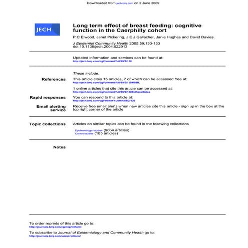 Long Term Effect Of Breast Feeding Cognitive Function In The Caerphilly Cohort