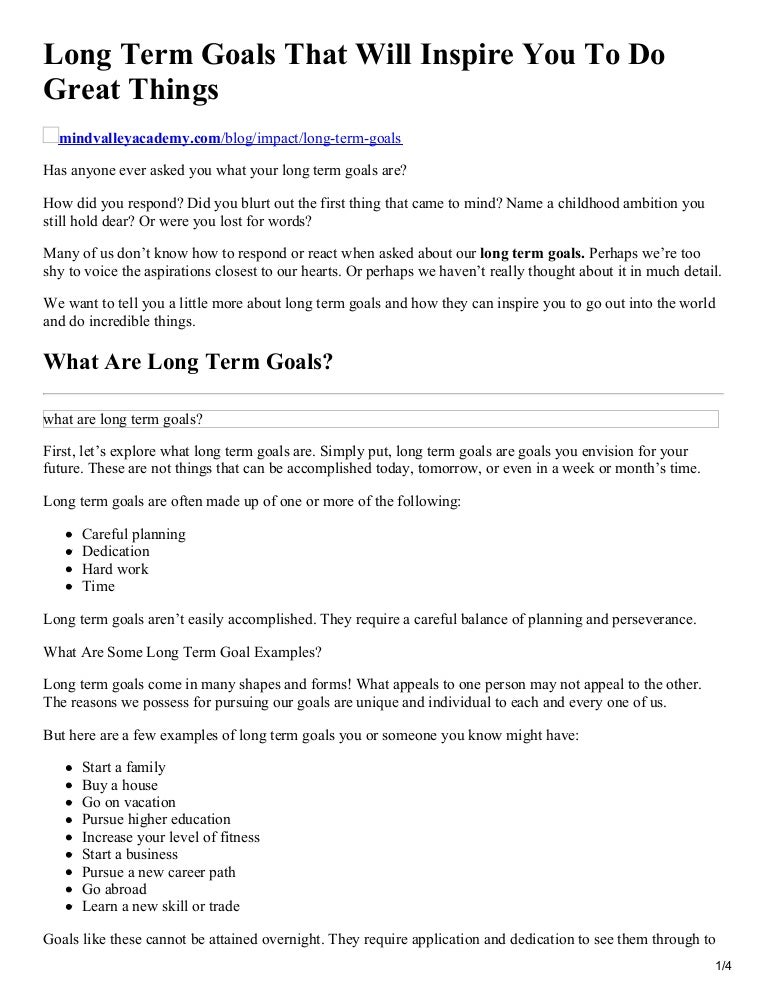 Long Term Goals That Will Inspire You To Do Great Things