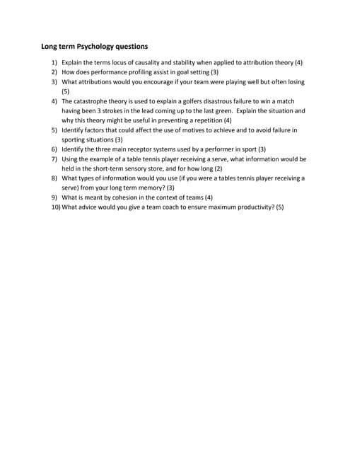 Long term psychology questions