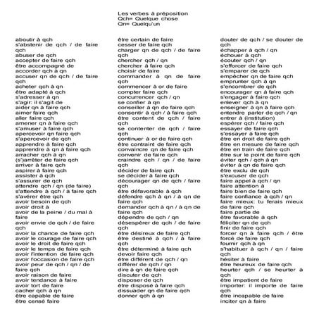 Longue liste verbes à prépositions