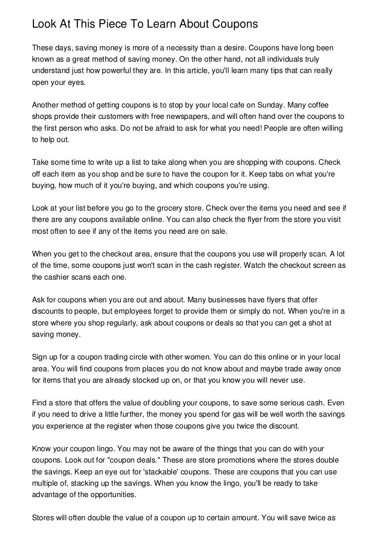 Look At This Piece To Learn About Coupons