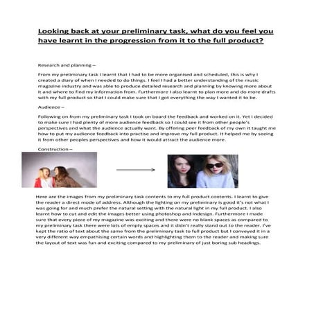 Looking back at your preliminary task