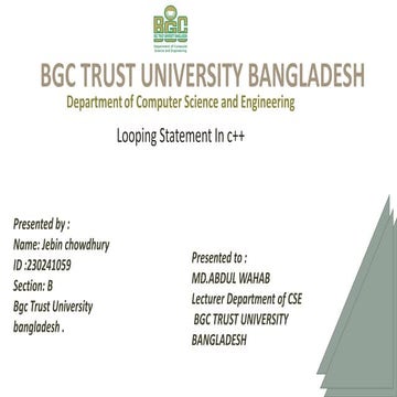 LOOPING_STATEMENT c++ pptx from bgctub university
