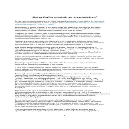 Lo Que Es Evangelio Desde Una Perspectiva Hebrea