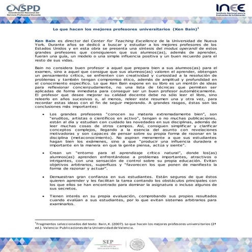 Lo que hacen los mejores profesores ken bain