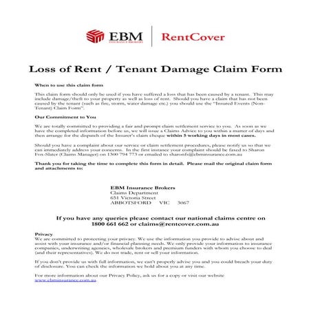 Loss of Rent, Tenant-damage-claim-form | PDF