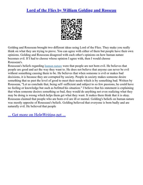 Lord Of The Flies By William Golding And Rosseau