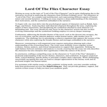 Lord Of The Flies Character Essay. Lord Of The Flies - GCSE English - Marked by Teachers.com