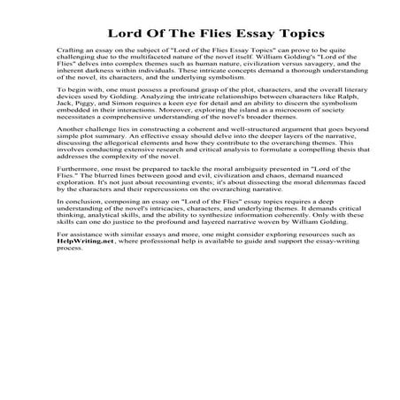 Lord Of The Flies Essay Topics