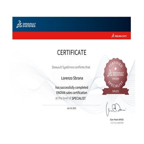 Lorenzo sbrana-enovia-sales-certification-3dexperience-dassault-systemes-soli...