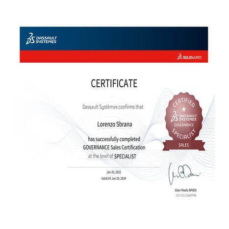Lorenzo sbrana-governance-sales-specialist-certification-3dexperience-dassaul...