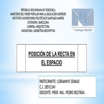 Loriannys s posicion de la recta en el espacio