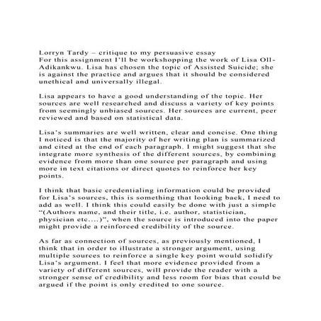 Lorryn Tardy – critique to my persuasive essayFor this assignm.docx
