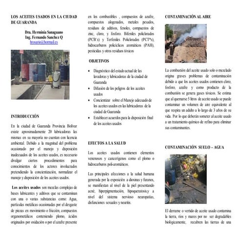 Los aceites usados en la ciudad de guaranda