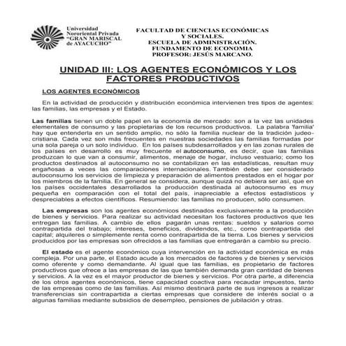 Los agentes económcos y los factores produtivos
