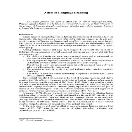 Los aspectos afectivos del aprendizaje de lenguas