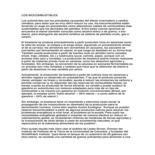 Los biocombustibles ejem plo de texto argumentativo