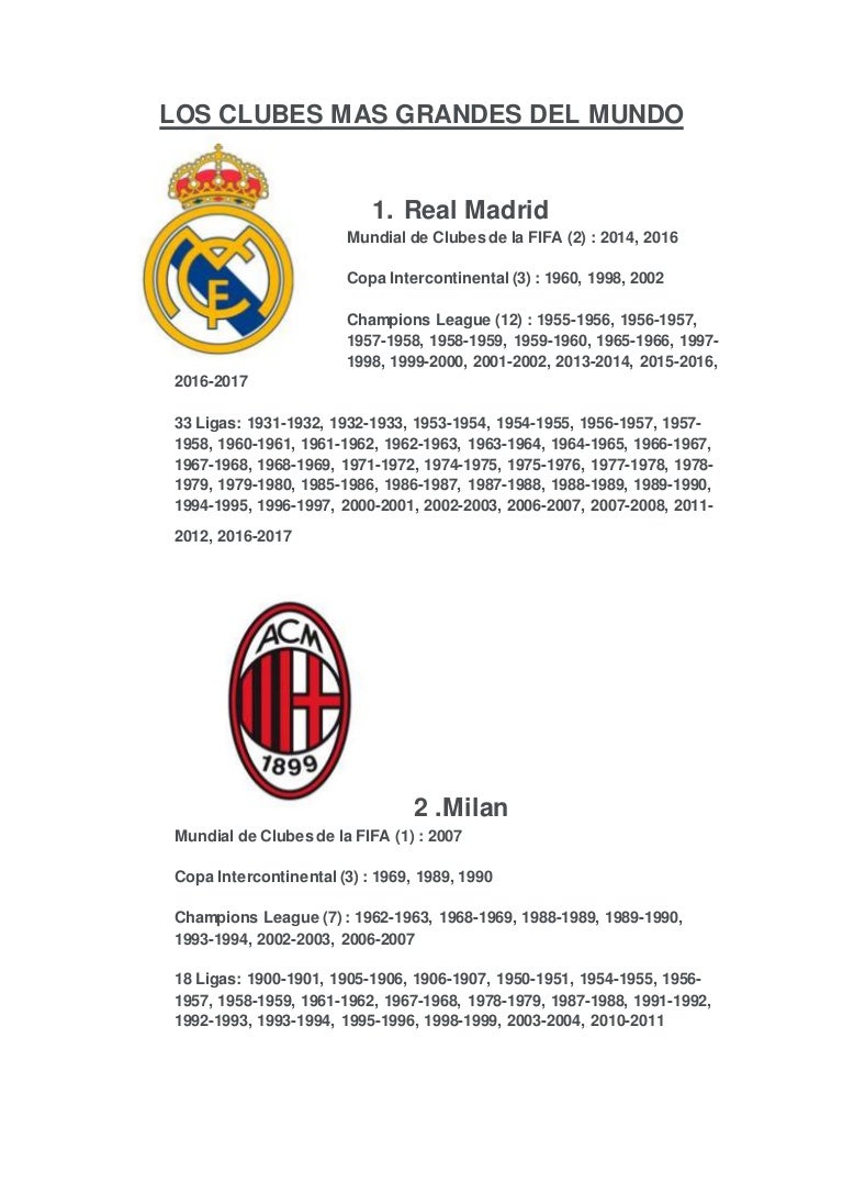 Equipos Con Mas Champions Del Mundo Los clubes mas grandes del mundo