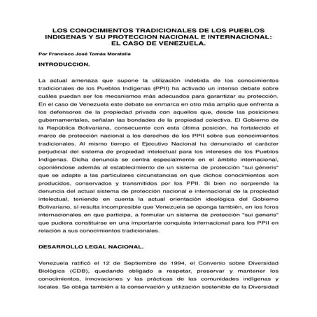 Los conocimientos tradicionales de los pueblos indigenas y su proteccion nacional e internacional: el caso de venezuela 