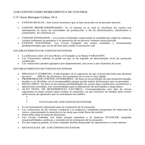 Los costos como herramienta de control