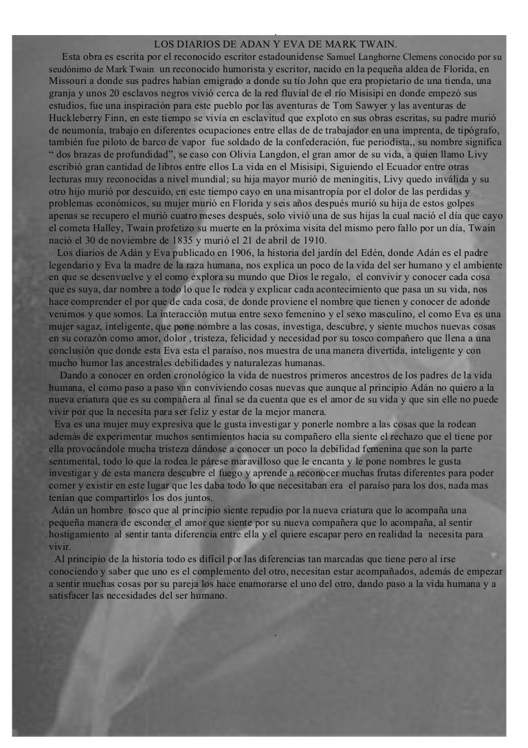 Los Diarios De Adan Y Eva De Mark Twain