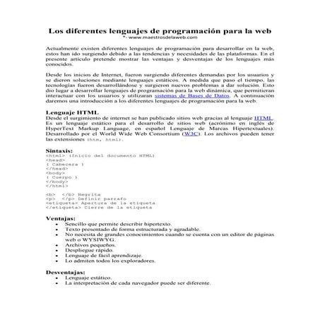 Los diferentes lenguajes de programación para la web